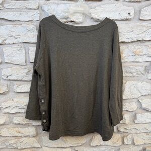 J. Jill Dark Olive Long Sleeve Top with Button Accents